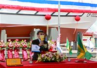 圖說：台船公司承造財政部關務署 100噸級巡緝艇第二艘命名暨下水典禮台船公司周志明副總致詞