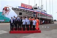 圖說：台船公司承造海洋委員會海巡署艦隊分署100噸級巡防救難艇HNO.1151下水典禮貴賓合影